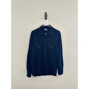 Pendleton Navy 100% Virgin Wool 1/4 Zip Pullover Sweater Vintage Pocket Shirt MD